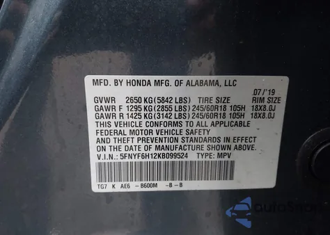 2019 Honda Pilot Lx z USA, uszkodzony, nr VIN 5FNYF6H12KB099524